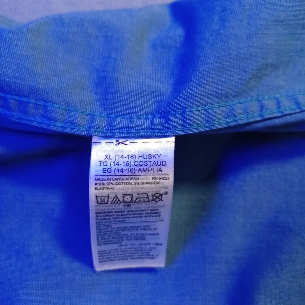 Old Navy Boys‎ Blue Built-In Flex Long Sleeve Button Down Shirt XL 14-16 Husky